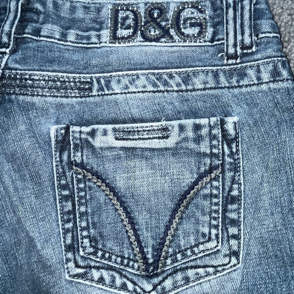 VINTAGE D&G DOLCE & GABBANA EMBROIDERED & STUDDED LOW RISE FLARE JEANS - 30 / 34 - Picture 7 of 16